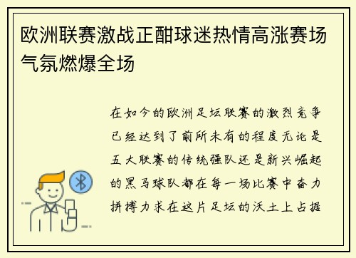 欧洲联赛激战正酣球迷热情高涨赛场气氛燃爆全场